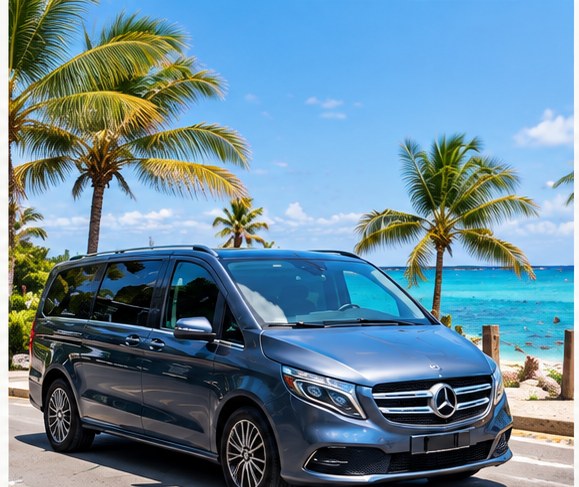 Concept image: Mercedes van at a tropical beach